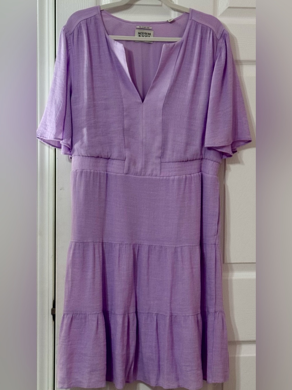Scotch & Soda Lavender Tiered Flutter Sleeve Mini Dress XL Pockets